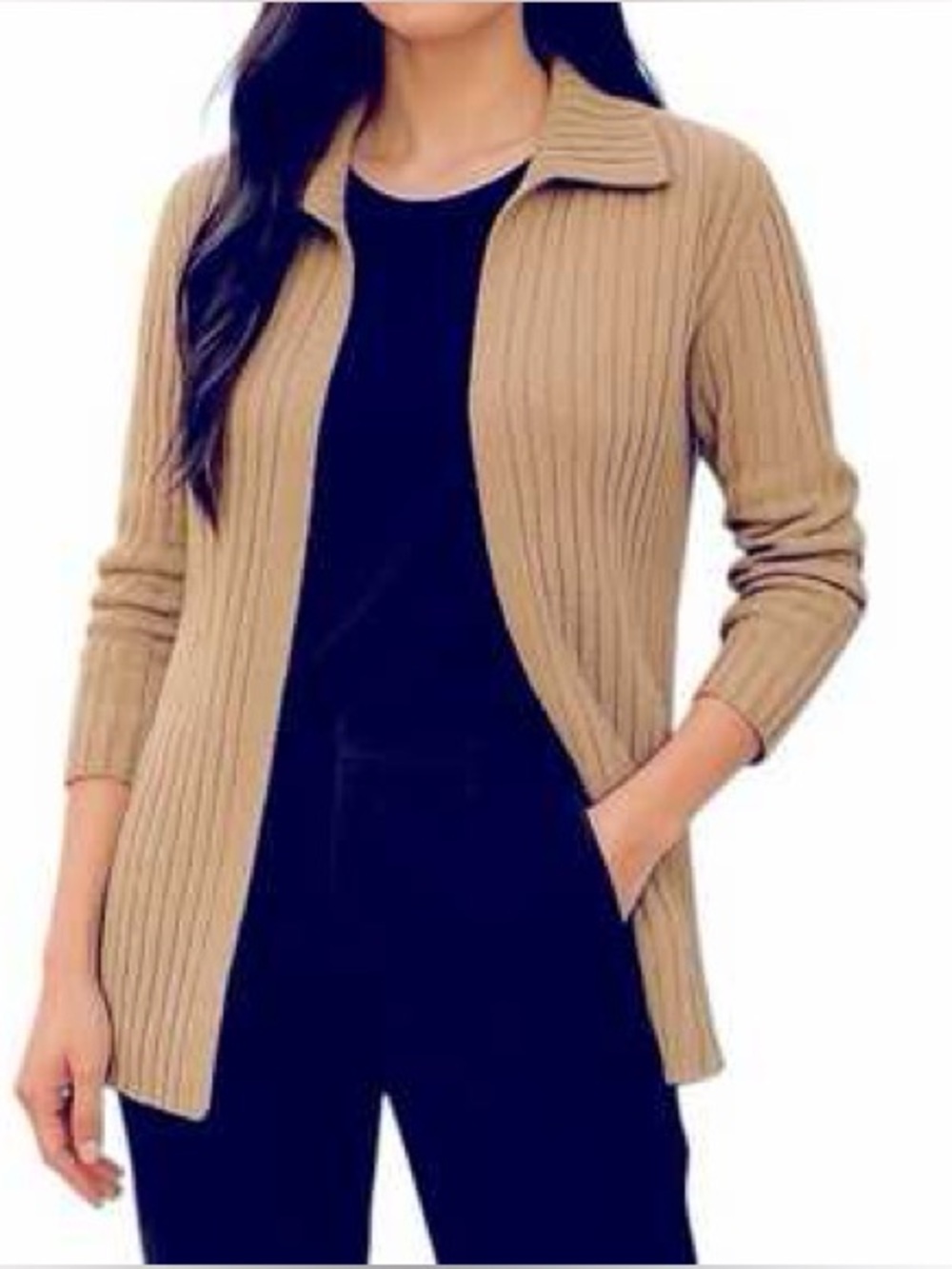 J. Crew Ribbed Collared Tan Long Cardigan Duster Sweater Size M